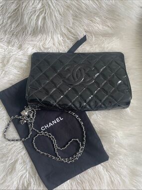 Chanel Black Patent Leather CC Clutch/Crossbody